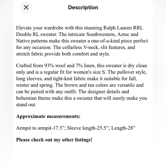 RALPH Ralph Lauren Vintage Southwest Print Aztec Wool Sweater Sz S - Picture 10 of 11